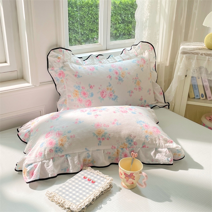 梦舒羽 2025新款云感双层纱花边枕套宿舍学生48x74一对枕芯内胆套 朝花夕拾