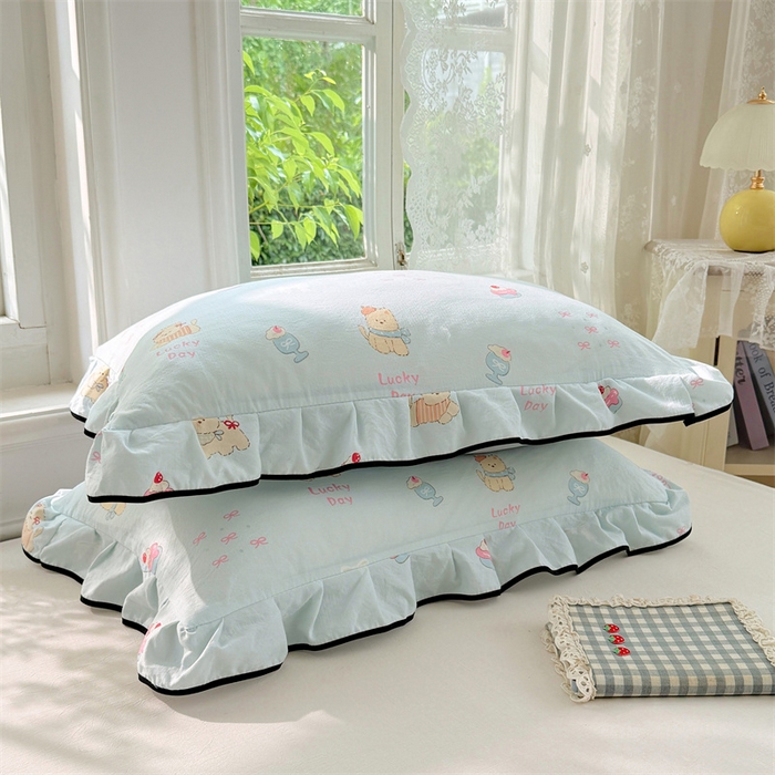 91家纺网 家纺一手货源 找家纺 梦舒羽 2025新款云感双层纱花边枕套宿舍学生48x74一对枕芯内胆套 甜心小狗