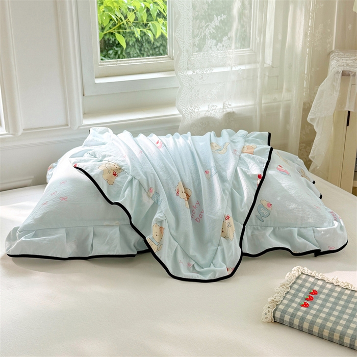 91家纺网 家纺一手货源 找家纺 梦舒羽 2025新款云感双层纱花边枕套宿舍学生48x74一对枕芯内胆套 甜心小狗