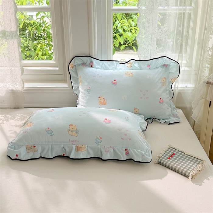 梦舒羽 2025新款云感双层纱花边枕套宿舍学生48x74一对枕芯内胆套 甜心小狗