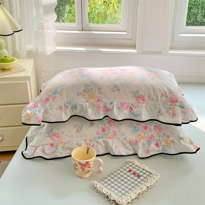 91家纺网 家纺一手货源 找家纺 梦舒羽 2025新款云感双层纱花边枕套宿舍学生48x74一对枕芯内胆套 朝花夕拾