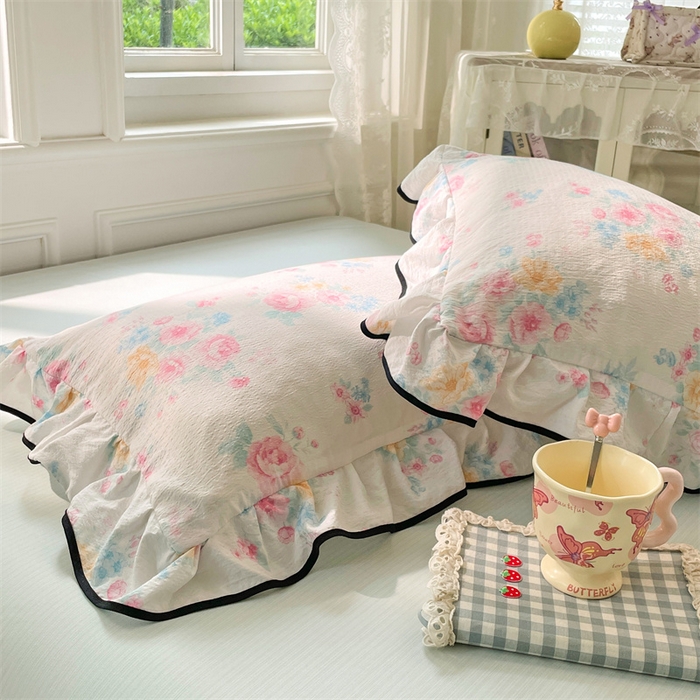 91家纺网 家纺一手货源 找家纺 梦舒羽 2025新款云感双层纱花边枕套宿舍学生48x74一对枕芯内胆套 朝花夕拾