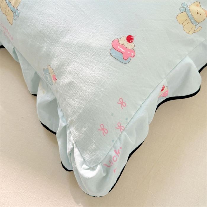 91家纺网 家纺一手货源 找家纺 梦舒羽 2025新款云感双层纱花边枕套宿舍学生48x74一对枕芯内胆套 甜心小狗