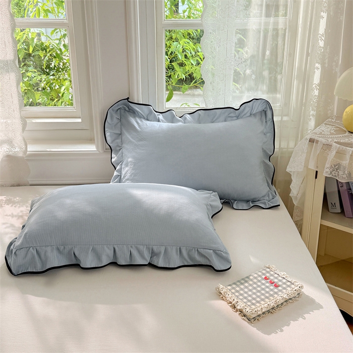 梦舒羽 2025新款云感双层纱花边枕套宿舍学生48x74一对枕芯内胆套 夏日蓝