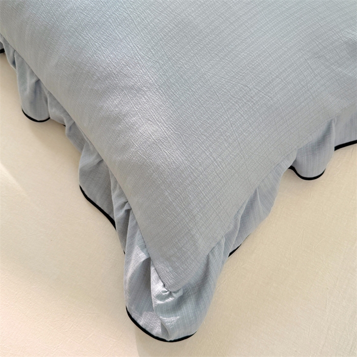 91家纺网 家纺一手货源 找家纺 梦舒羽 2025新款云感双层纱花边枕套宿舍学生48x74一对枕芯内胆套 夏日蓝