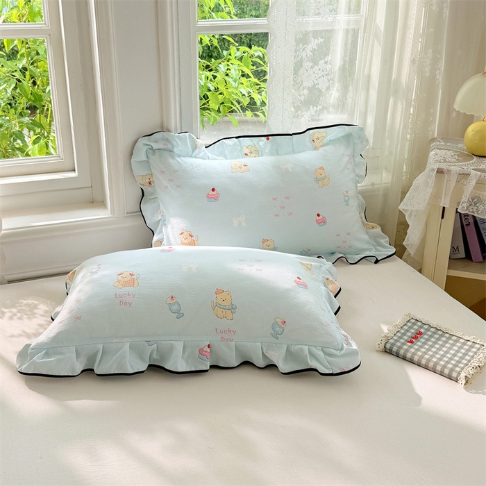 91家纺网 家纺一手货源 找家纺 梦舒羽 2025新款云感双层纱花边枕套宿舍学生48x74一对枕芯内胆套 甜心小狗