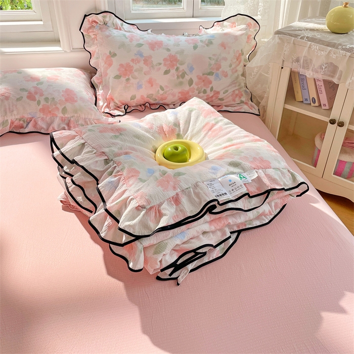 91家纺网 家纺一手货源 找家纺 梦舒羽 2025新款云感双层纱花边枕套宿舍学生48x74一对枕芯内胆套 倾城之恋