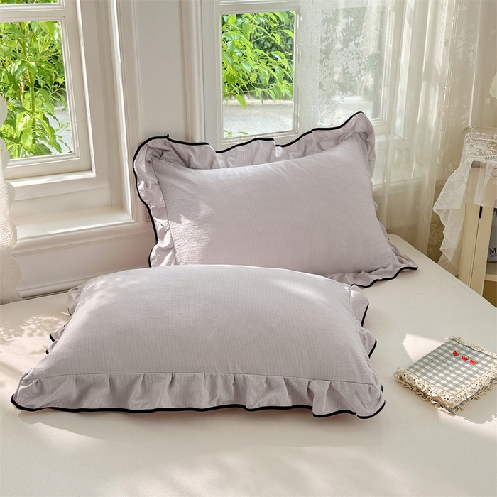 91家纺网 家纺一手货源 找家纺 梦舒羽 2025新款云感双层纱花边枕套宿舍学生48x74一对枕芯内胆套 梦境灰