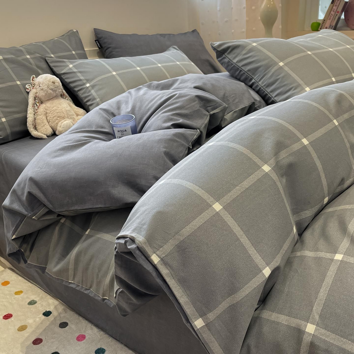 91家纺网 家纺一手货源 找家纺 涵宸家纺 2025新款全棉简约款四件套 麦田-灰