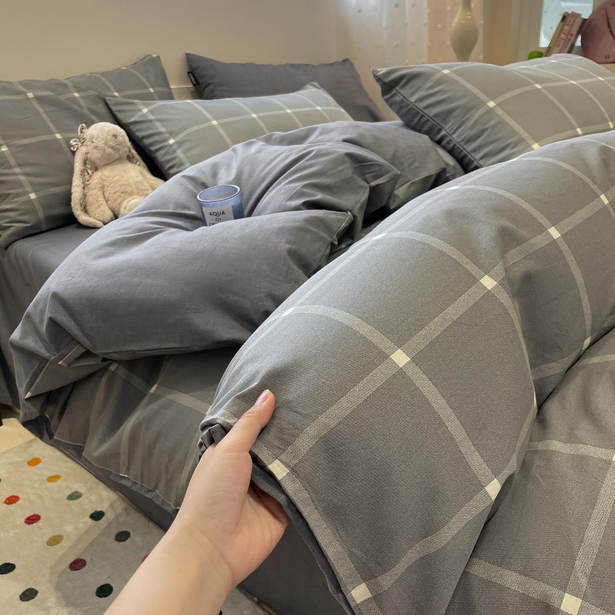 91家纺网 家纺一手货源 找家纺 涵宸家纺 2025新款全棉简约款四件套 麦田-灰