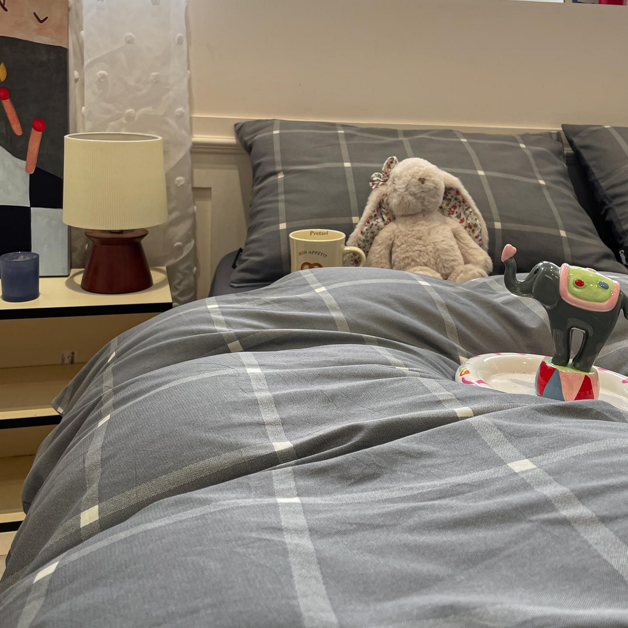 91家纺网 家纺一手货源 找家纺 涵宸家纺 2025新款全棉简约款四件套 麦田-灰