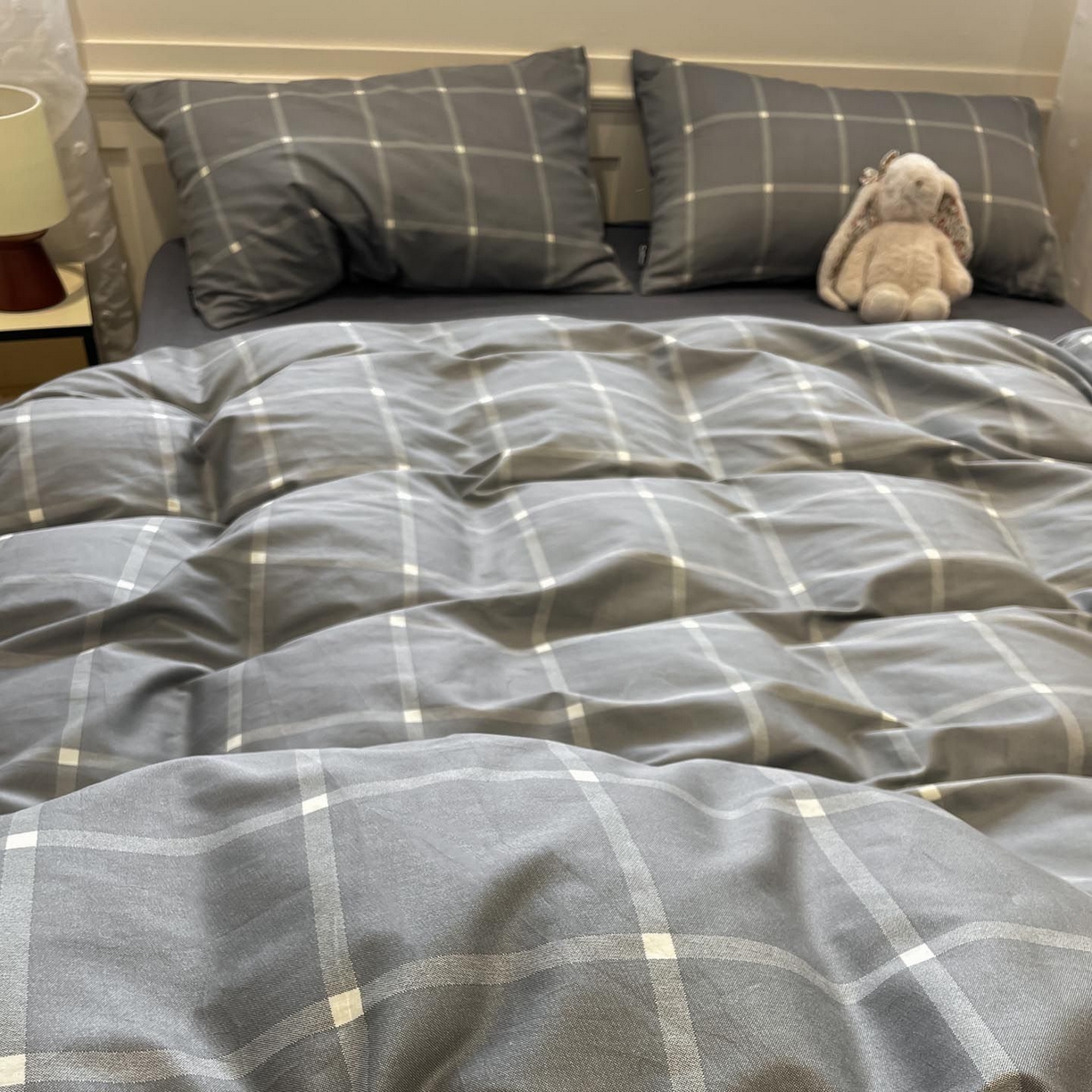 91家纺网 家纺一手货源 找家纺 涵宸家纺 2025新款全棉简约款四件套 麦田-灰