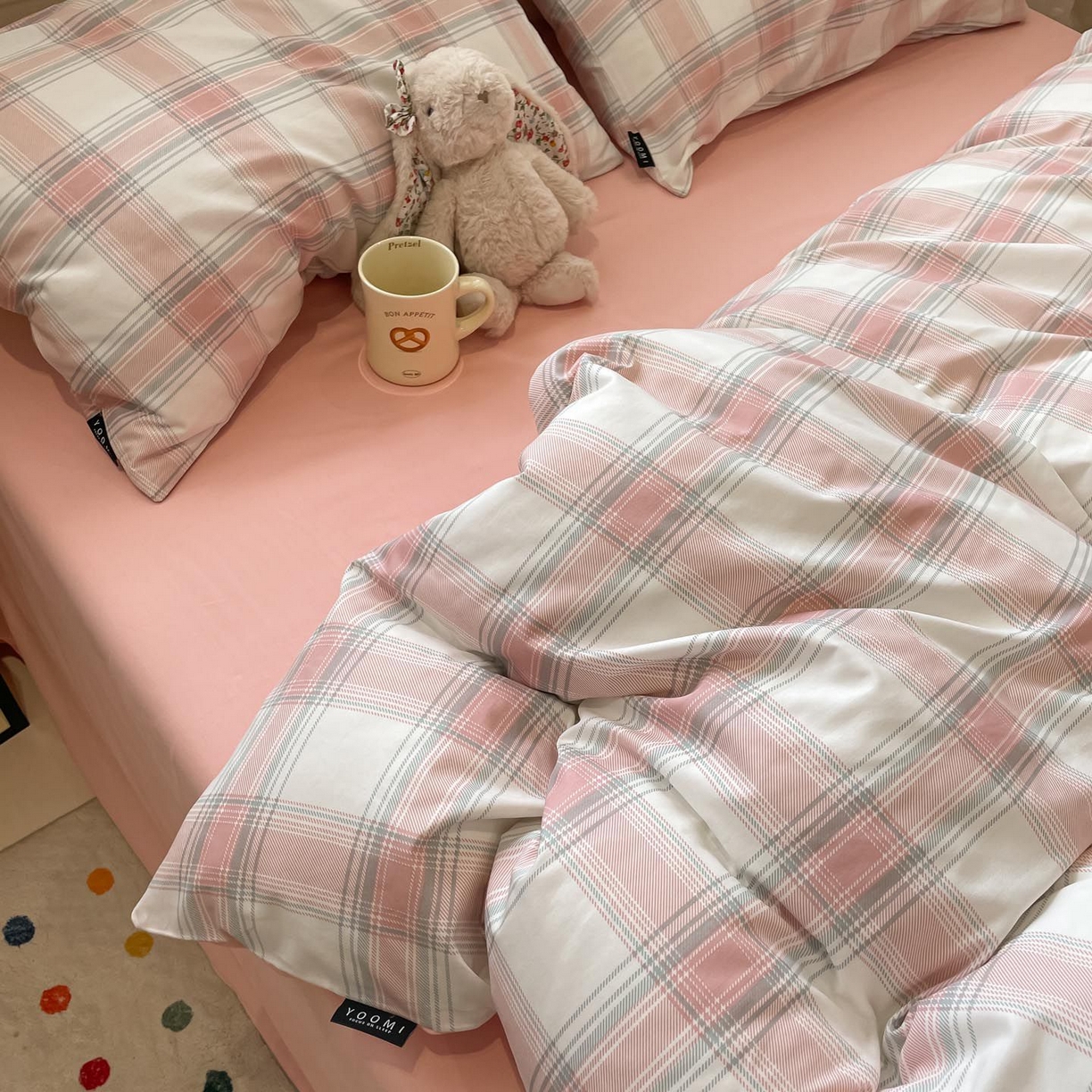 91家纺网 家纺一手货源 找家纺 涵宸家纺 2025新款全棉简约款四件套 莫妮粉