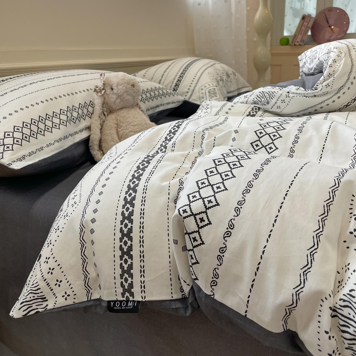 91家纺网 家纺一手货源 找家纺 涵宸家纺 2025新款全棉简约款四件套 维诺-白