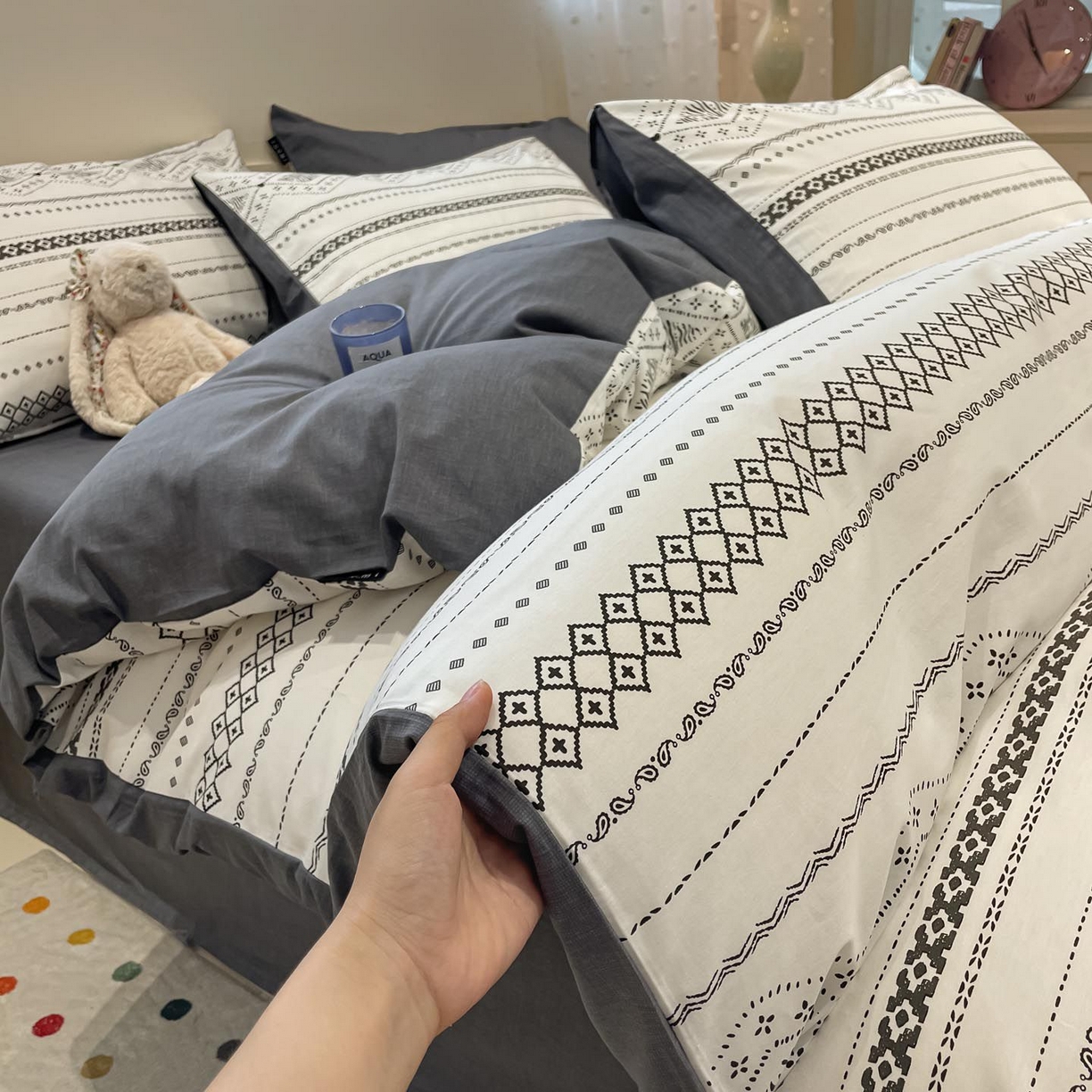 91家纺网 家纺一手货源 找家纺 涵宸家纺 2025新款全棉简约款四件套 维诺-白