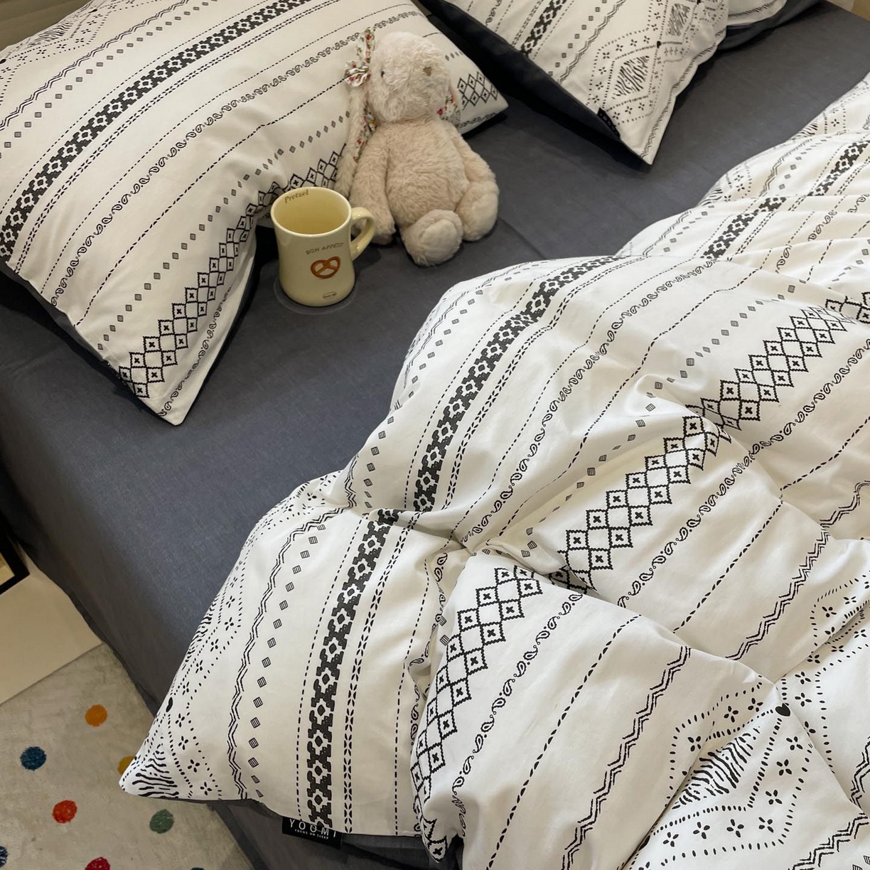 91家纺网 家纺一手货源 找家纺 涵宸家纺 2025新款全棉简约款四件套 维诺-白