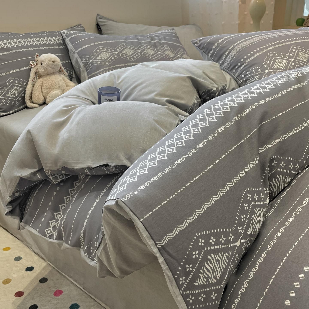 91家纺网 家纺一手货源 找家纺 涵宸家纺 2025新款全棉简约款四件套 维诺-灰