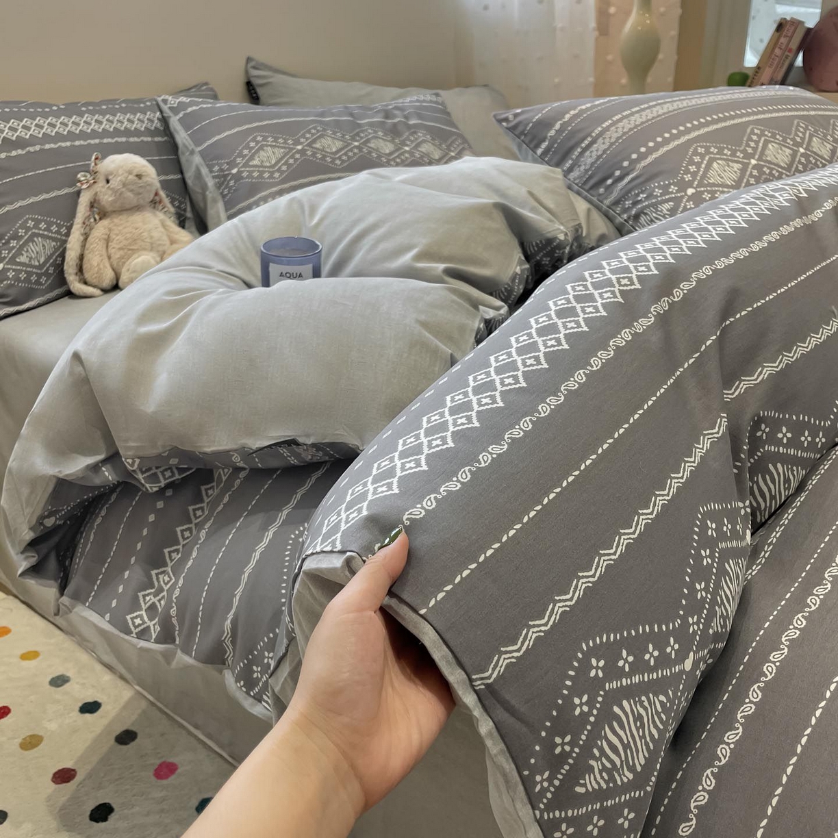 91家纺网 家纺一手货源 找家纺 涵宸家纺 2025新款全棉简约款四件套 维诺-灰