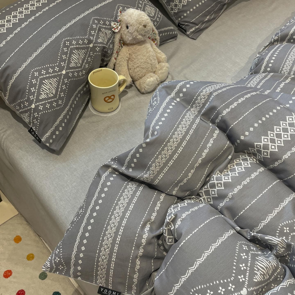 91家纺网 家纺一手货源 找家纺 涵宸家纺 2025新款全棉简约款四件套 维诺-灰