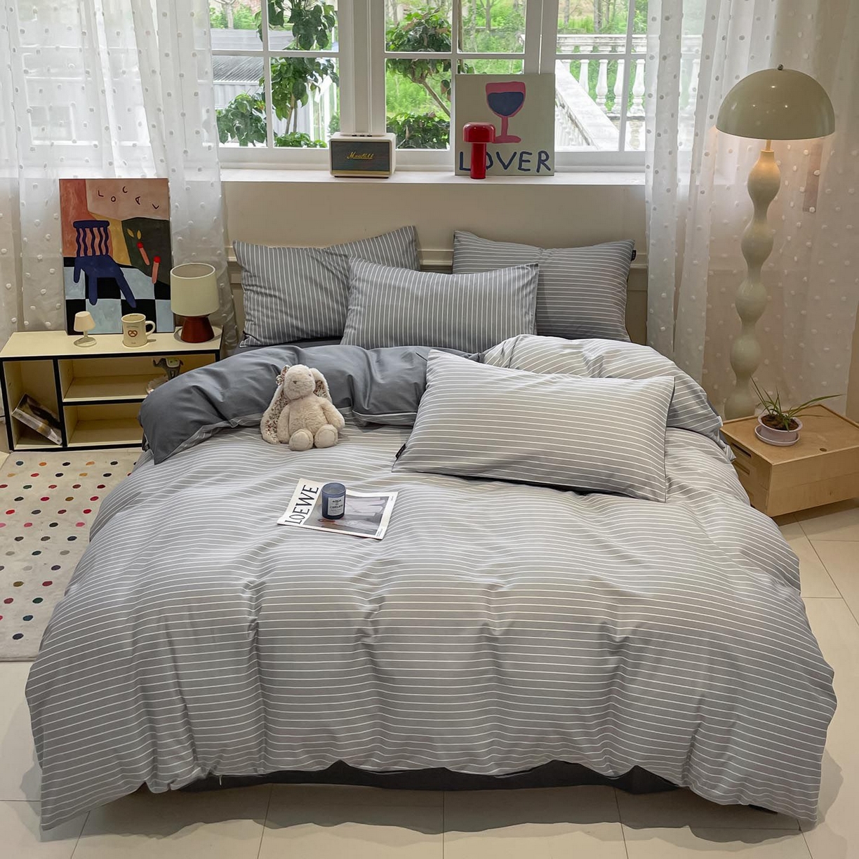 涵宸家纺 2025新款全棉简约款四件套 英伦-浅灰