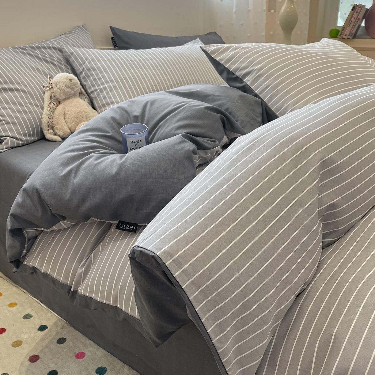 91家纺网 家纺一手货源 找家纺 涵宸家纺 2025新款全棉简约款四件套 英伦-浅灰