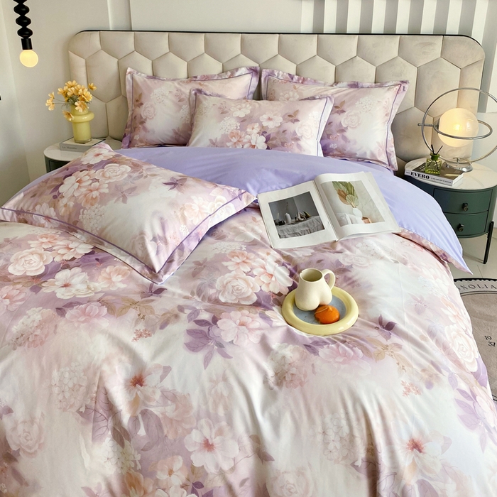 91家纺网 家纺一手货源 找家纺 星期三家纺 2025年8月新款铂金全棉纯棉13372四件套 桃之夭夭