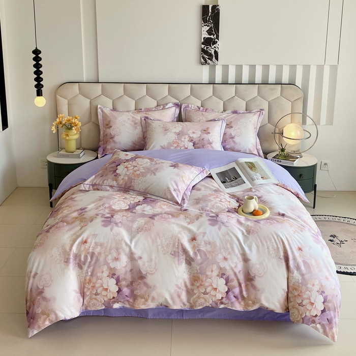 91家纺网 家纺一手货源 找家纺 星期三家纺 2025年8月新款铂金全棉纯棉13372四件套 桃之夭夭