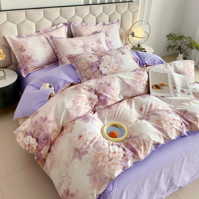 91家纺网 家纺一手货源 找家纺 星期三家纺 2025年8月新款铂金全棉纯棉13372四件套 桃之夭夭