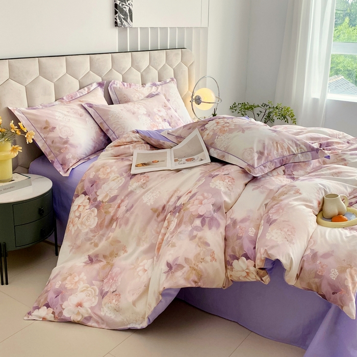 91家纺网 家纺一手货源 找家纺 星期三家纺 2025年8月新款铂金全棉纯棉13372四件套 桃之夭夭