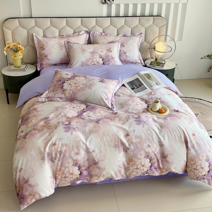 91家纺网 家纺一手货源 找家纺 星期三家纺 2025年8月新款铂金全棉纯棉13372四件套 桃之夭夭