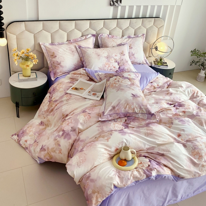 91家纺网 家纺一手货源 找家纺 星期三家纺 2025年8月新款铂金全棉纯棉13372四件套 桃之夭夭