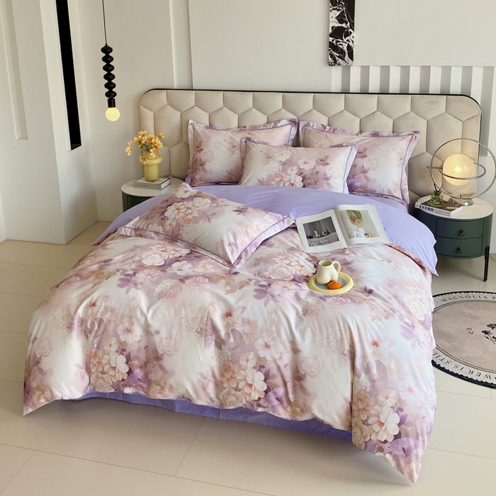 91家纺网 家纺一手货源 找家纺 星期三家纺 2025年8月新款铂金全棉纯棉13372四件套 桃之夭夭