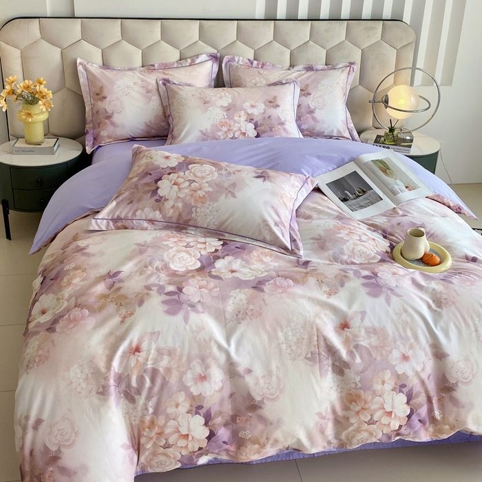 91家纺网 家纺一手货源 找家纺 星期三家纺 2025年8月新款铂金全棉纯棉13372四件套 桃之夭夭