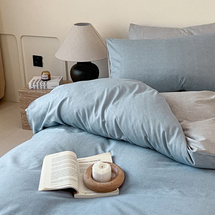 91家纺网 家纺一手货源 找家纺 涵宸家纺 2025新款全棉简约款四件套 云纹-兰浅灰