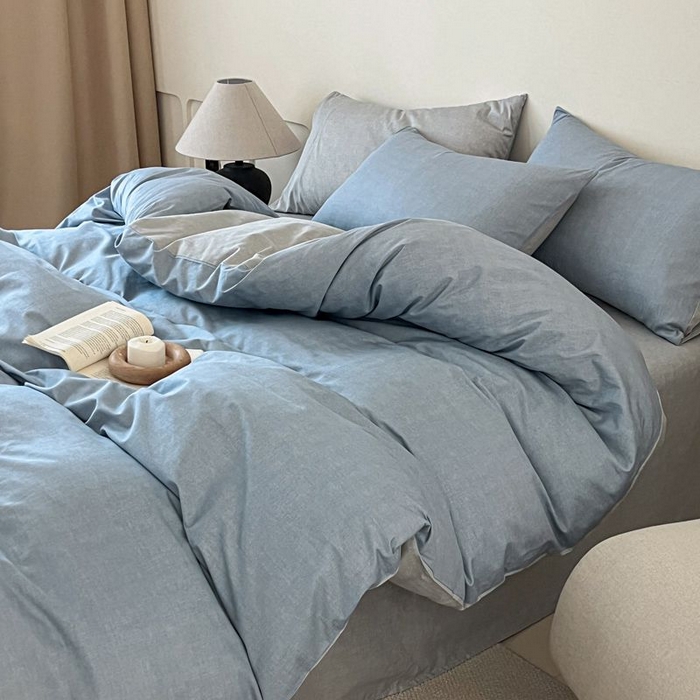 91家纺网 家纺一手货源 找家纺 涵宸家纺 2025新款全棉简约款四件套 云纹-兰浅灰