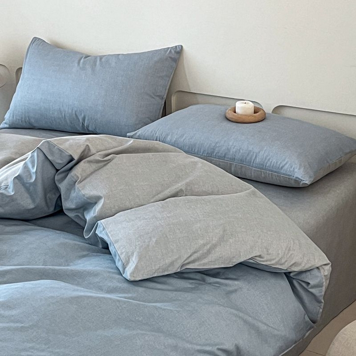 91家纺网 家纺一手货源 找家纺 涵宸家纺 2025新款全棉简约款四件套 云纹-兰浅灰