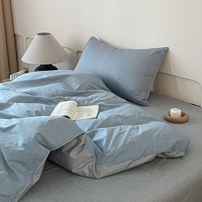 91家纺网 家纺一手货源 找家纺 涵宸家纺 2025新款全棉简约款四件套 云纹-兰浅灰