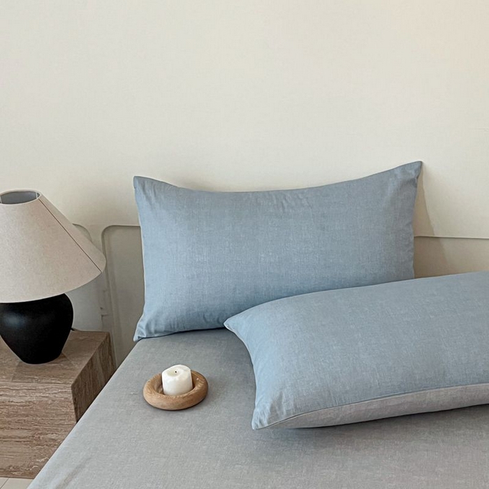 91家纺网 家纺一手货源 找家纺 涵宸家纺 2025新款全棉简约款四件套 云纹-兰浅灰