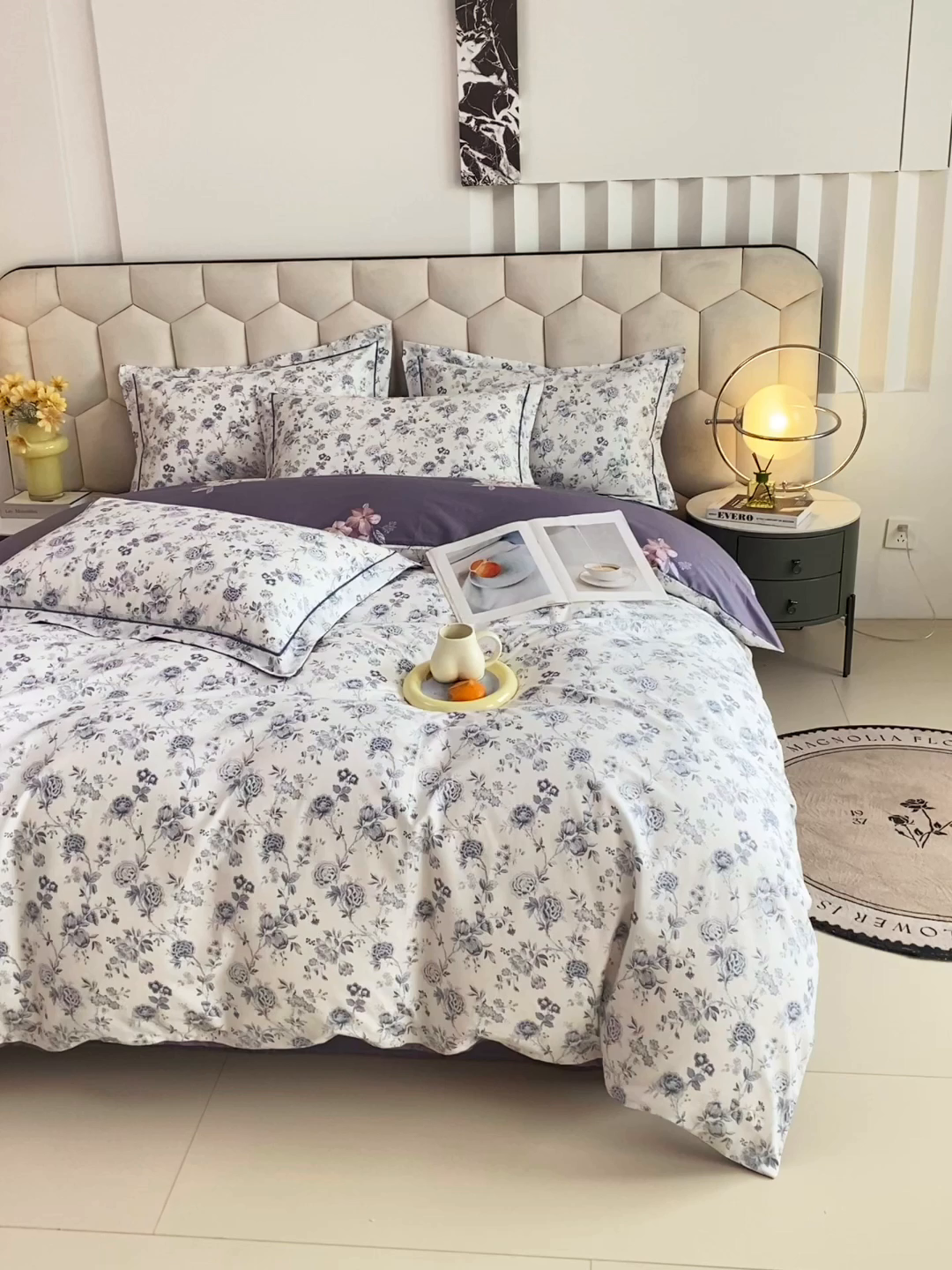 91家纺网 家纺一手货源 找家纺 星期三家纺 2025年8月新款铂金全棉纯棉13372四件套 蓝茵花