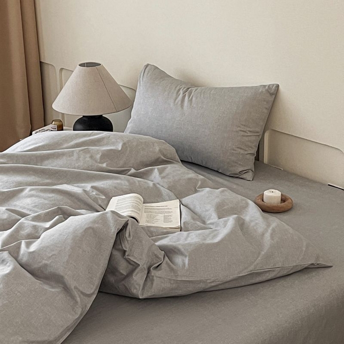 91家纺网 家纺一手货源 找家纺 涵宸家纺 2025新款全棉简约款四件套 云纹-浅灰