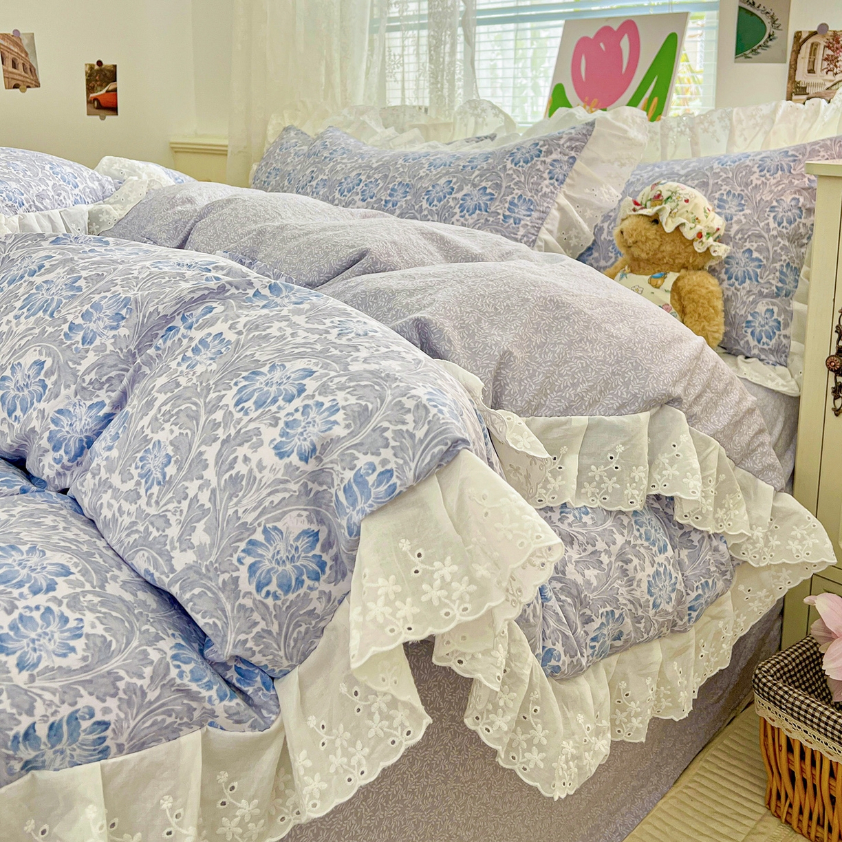 赛丽雅 2025新款花边韩版水洗珍珠棉四件套 薇拉-蓝