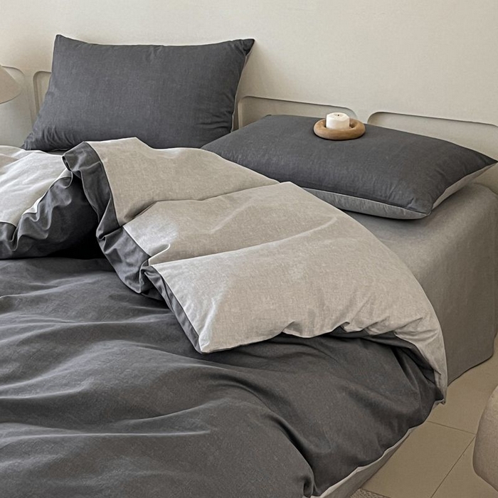 91家纺网 家纺一手货源 找家纺 涵宸家纺 2025新款全棉简约款四件套 云纹-深浅灰