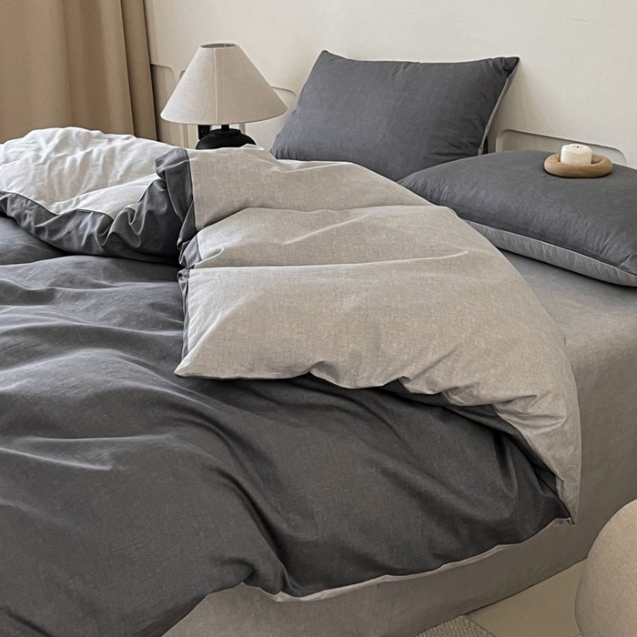 91家纺网 家纺一手货源 找家纺 涵宸家纺 2025新款全棉简约款四件套 云纹-深浅灰