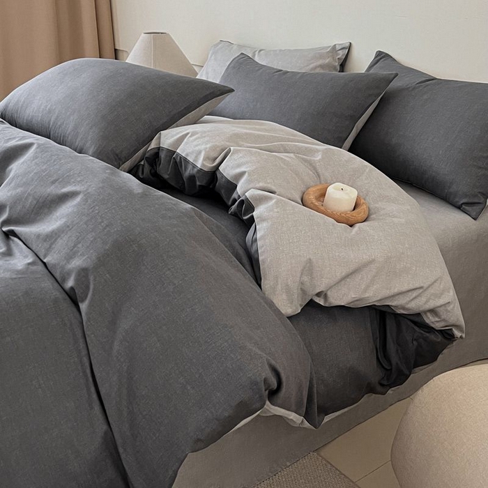 91家纺网 家纺一手货源 找家纺 涵宸家纺 2025新款全棉简约款四件套 云纹-深浅灰