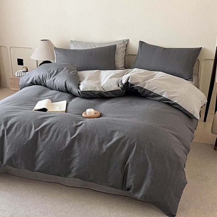 91家纺网 家纺一手货源 找家纺 涵宸家纺 2025新款全棉简约款四件套 云纹-深浅灰