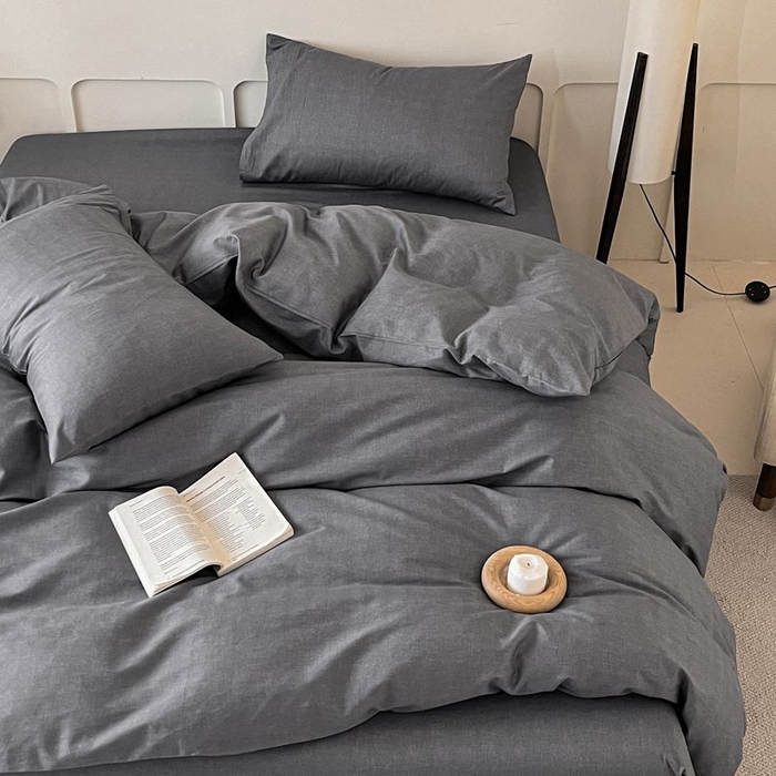 91家纺网 家纺一手货源 找家纺 涵宸家纺 2025新款全棉简约款四件套 云纹-深深灰