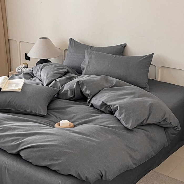 91家纺网 家纺一手货源 找家纺 涵宸家纺 2025新款全棉简约款四件套 云纹-深深灰