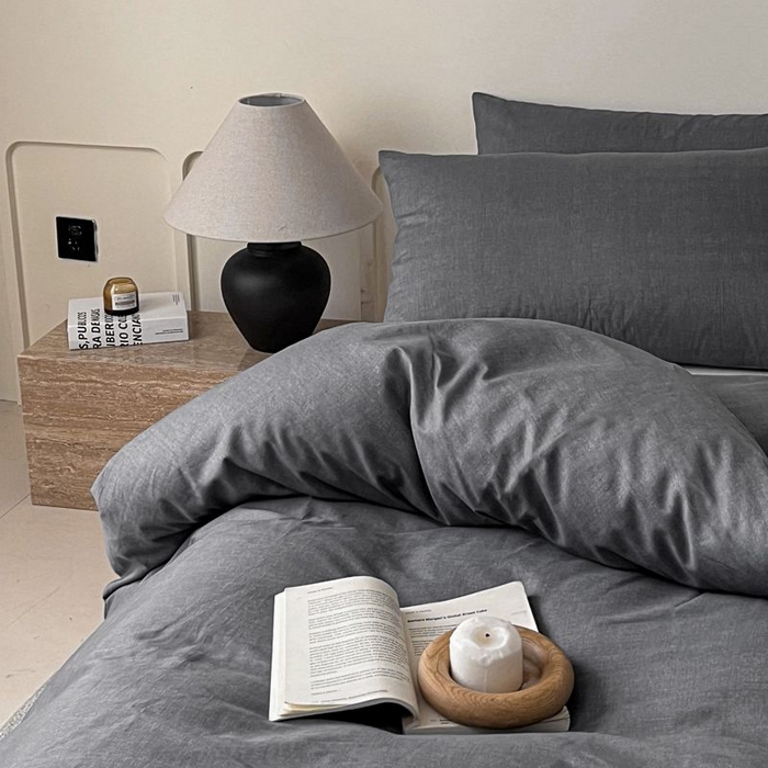 91家纺网 家纺一手货源 找家纺 涵宸家纺 2025新款全棉简约款四件套 云纹-深深灰