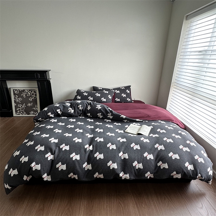 91家纺网 家纺一手货源 找家纺 梦可莱家居 2025秋冬新品全棉针织加厚提花四件套 布丁-灰