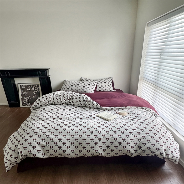 91家纺网 家纺一手货源 找家纺 梦可莱家居 2025秋冬新品全棉针织加厚提花四件套 樱桃